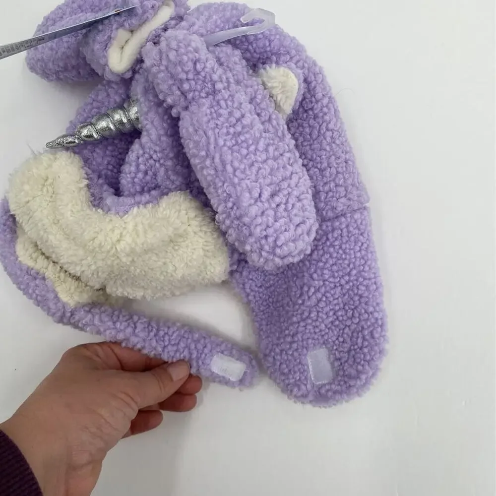 Cat & Jack Girls Baby Unicorn Beanie Purple Fleece Ear Flaps 6-12 Months New